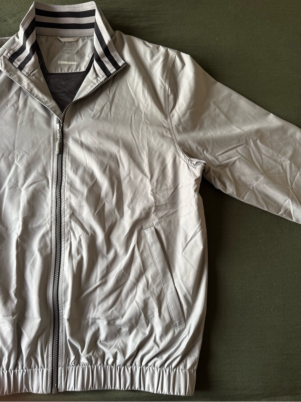 Cutter & Buck - Light Gray Men's Zip-Front Jacket with Striped Collar